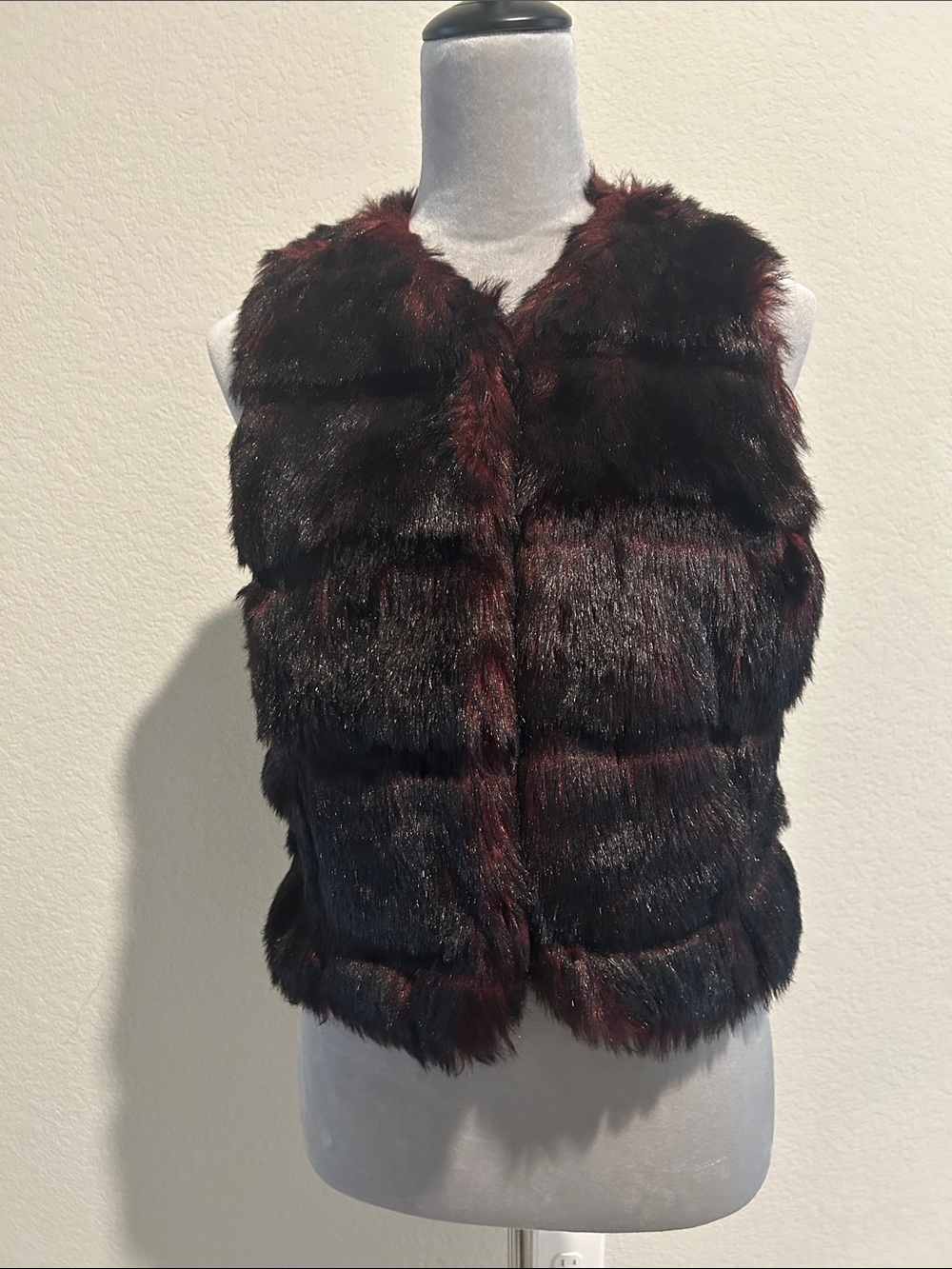 Live a Little Burgundy and Black Faux Fur Vest
